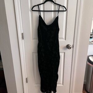 Urban Outfitters Size M Black Velvet Midi Dress with Roses Drape Neck Front Slit